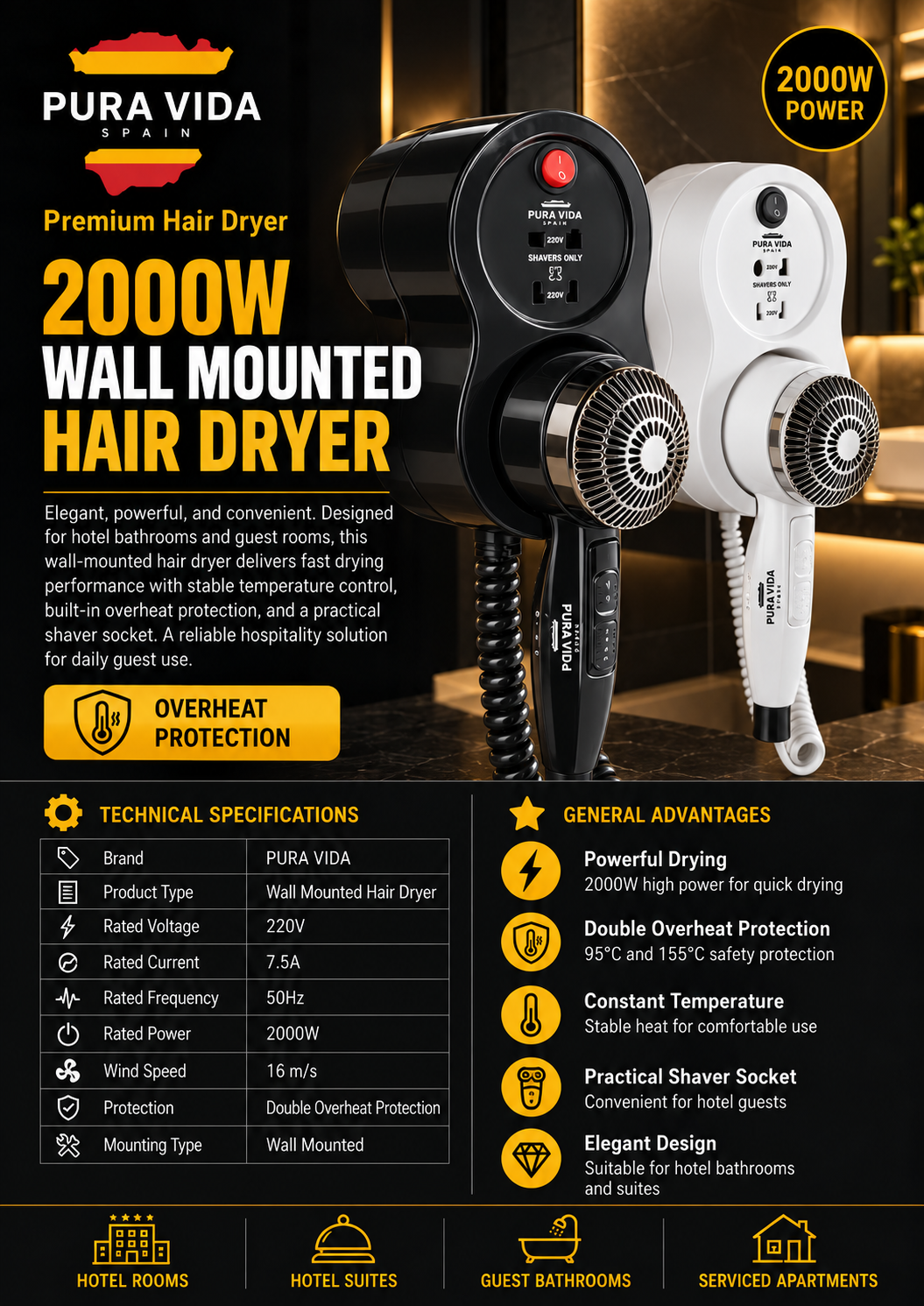 pura vida wall mounted hair dryer